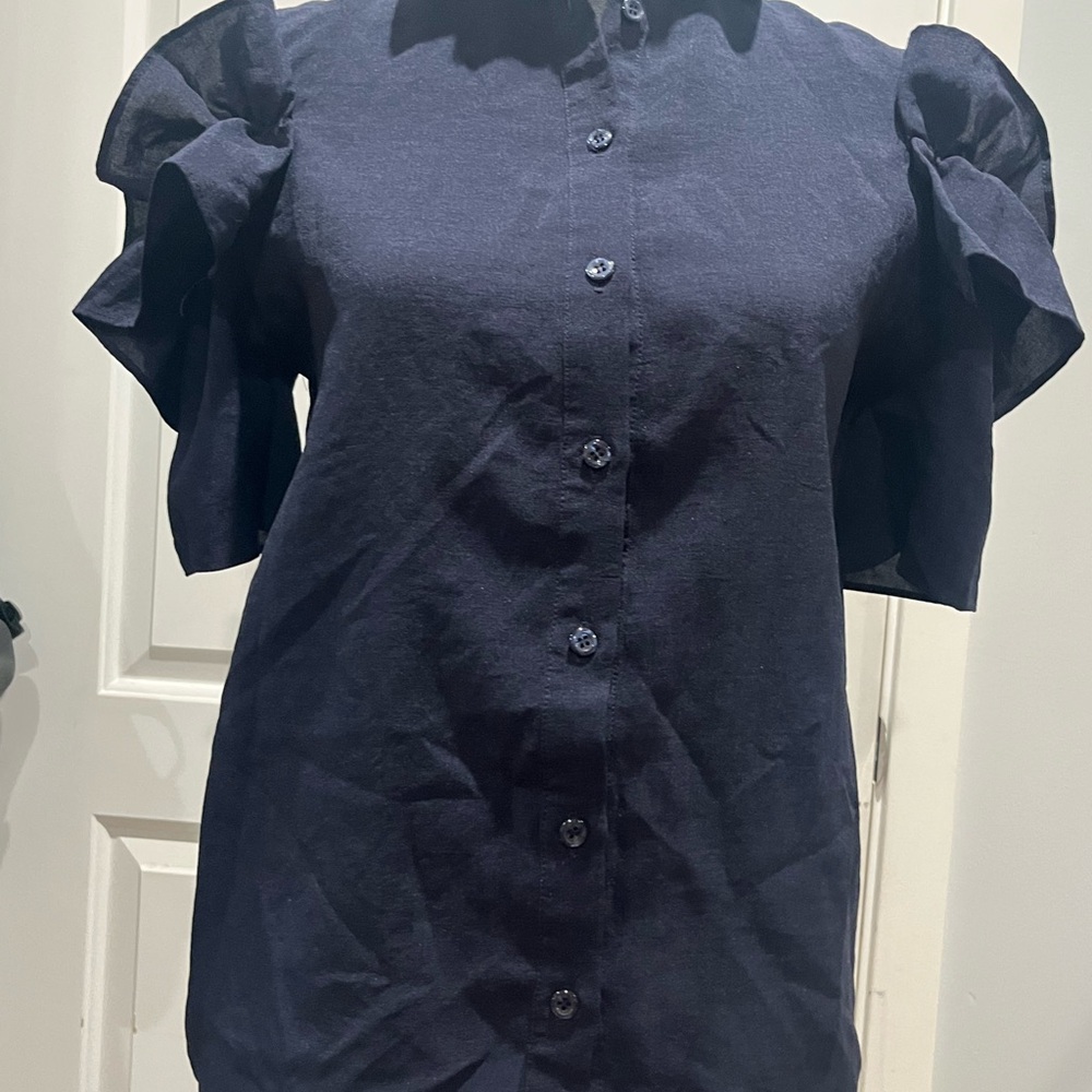 Storets Midnight Blue Ruffle Sleeve Button-Down Shirt